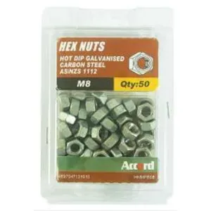 Accord Nuts Hex Galv M8 (50pk)
