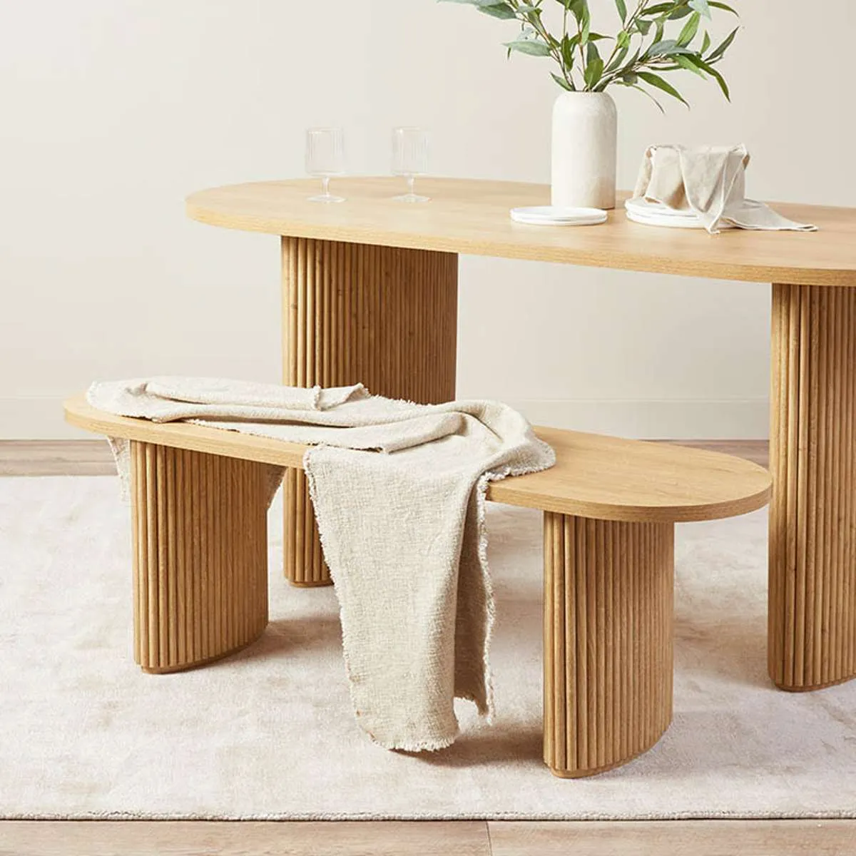 Amara Table Benches and Mateo Five Piece Dining Set Mocka
