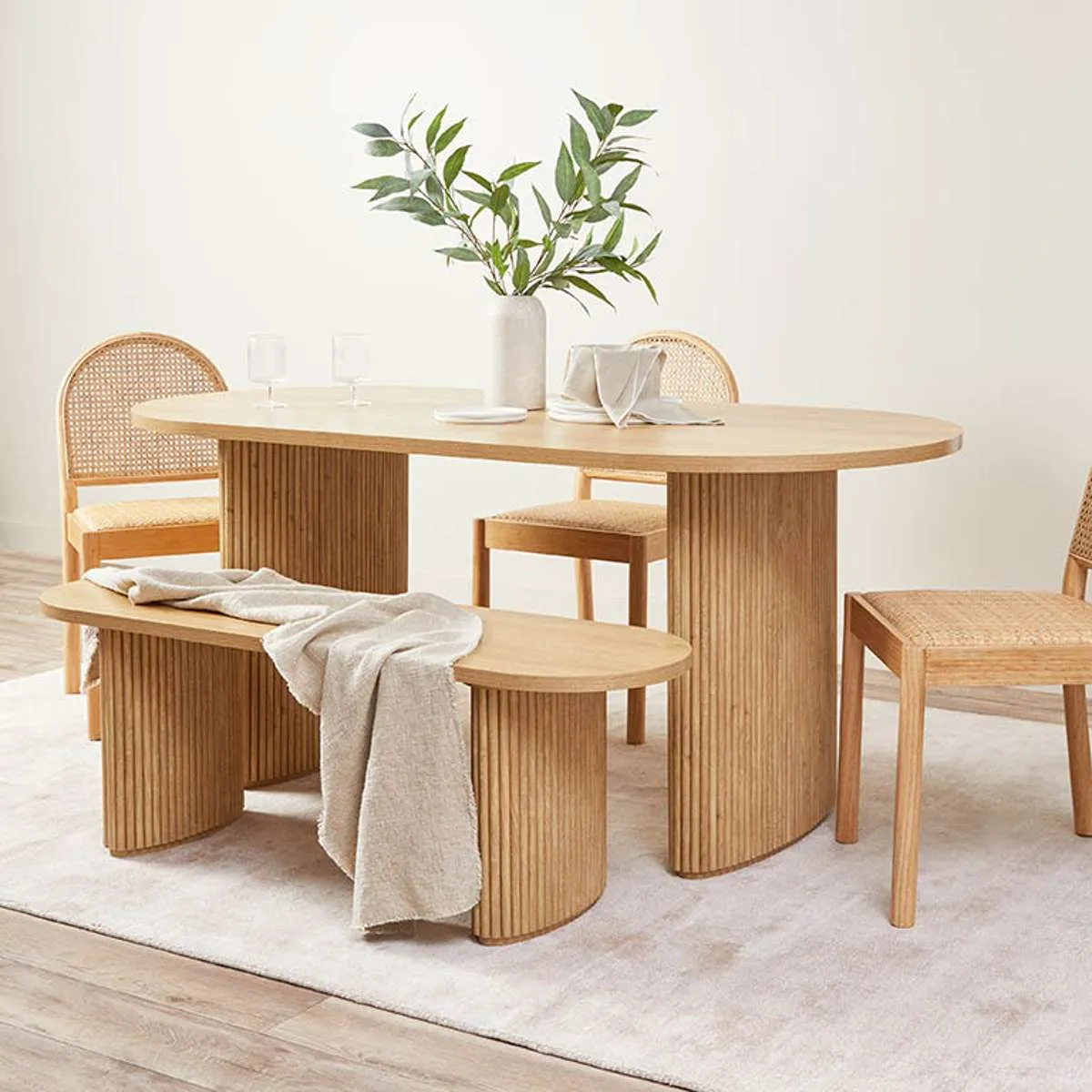 Amara Table Benches and Mateo Five Piece Dining Set Mocka