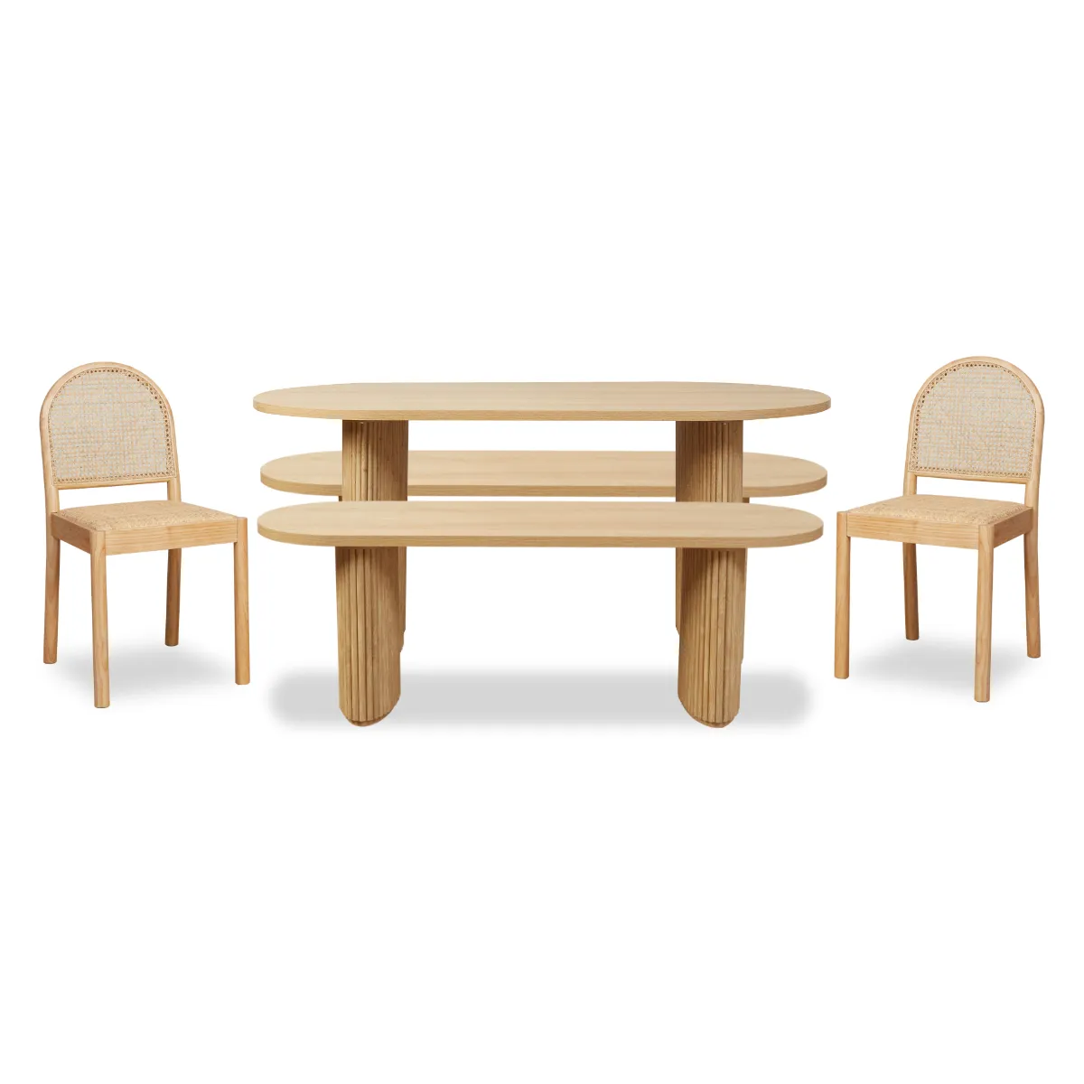Amara Table Benches and Mateo Five Piece Dining Set Mocka