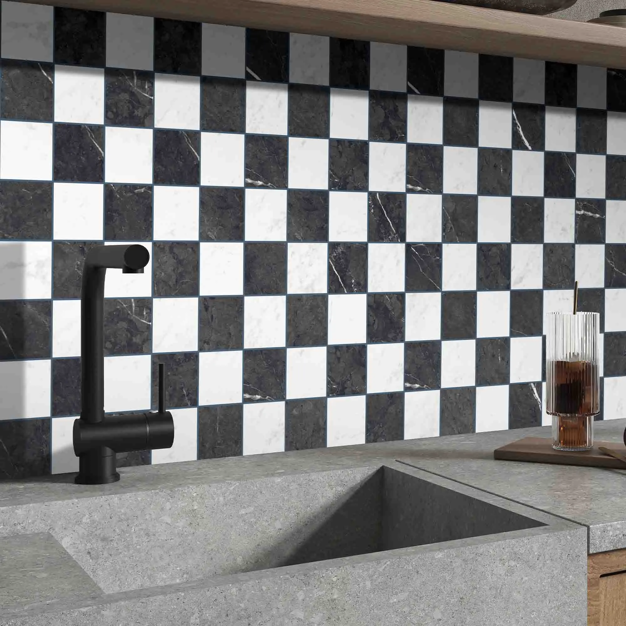 Chester Nero Marquina Marble Effect Porcelain Tile 10x10cm Matt