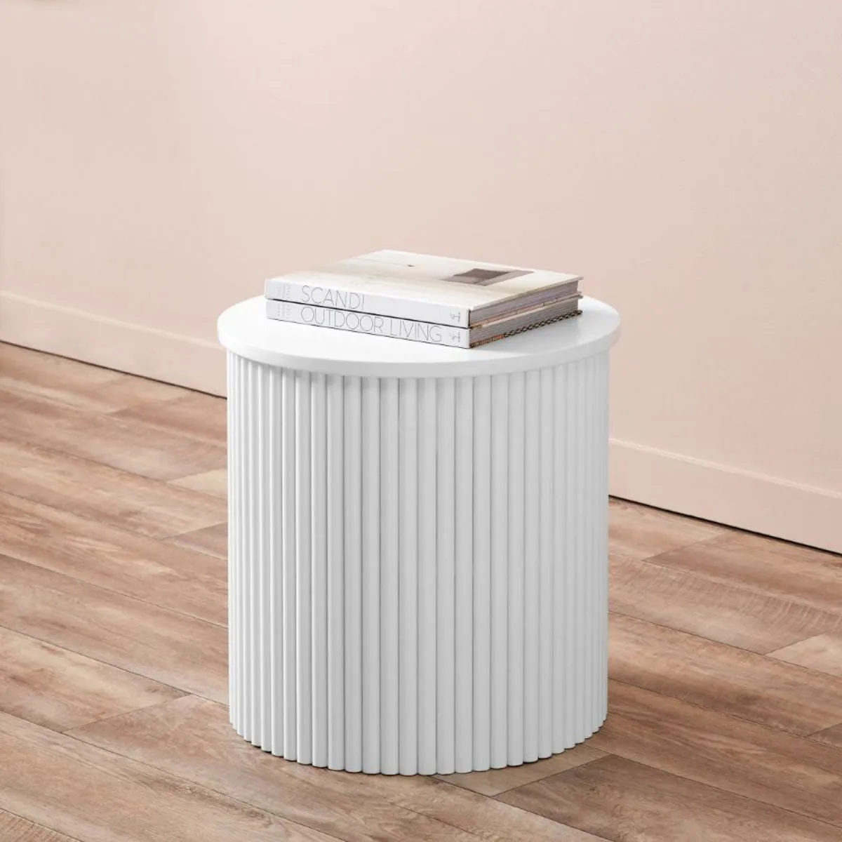 Eve Drum Side Table - White Mocka