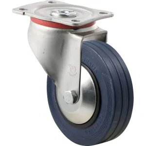 Fallshaw J-Castor 125 x 32mm Blue Rubber Roller Bearing Swivel 180kg