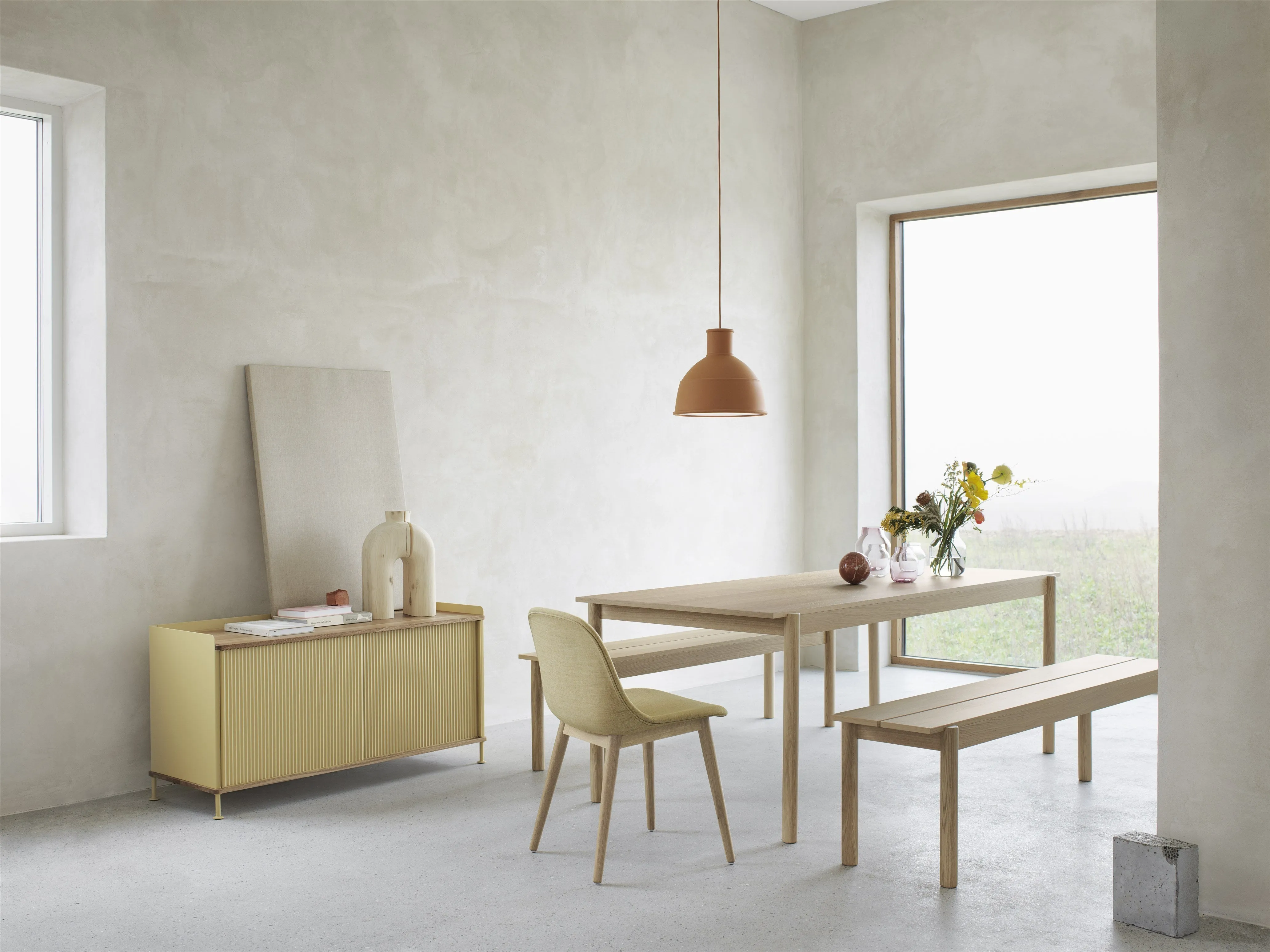 Fiber Side Chair, Wood Base, Oak/White Seat