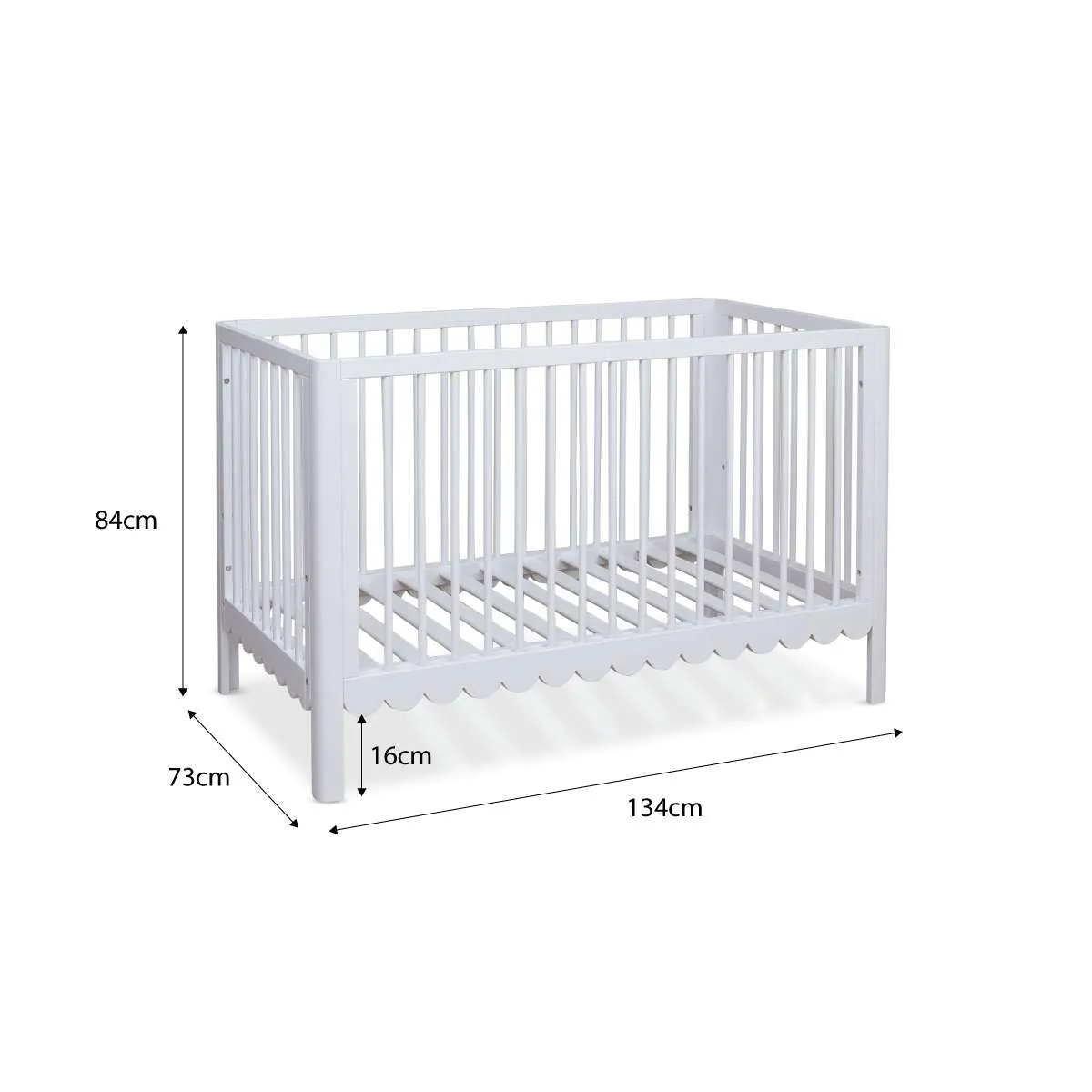 Maisie Scalloped White 3-in-1 Cot Conversion Bundle Mocka