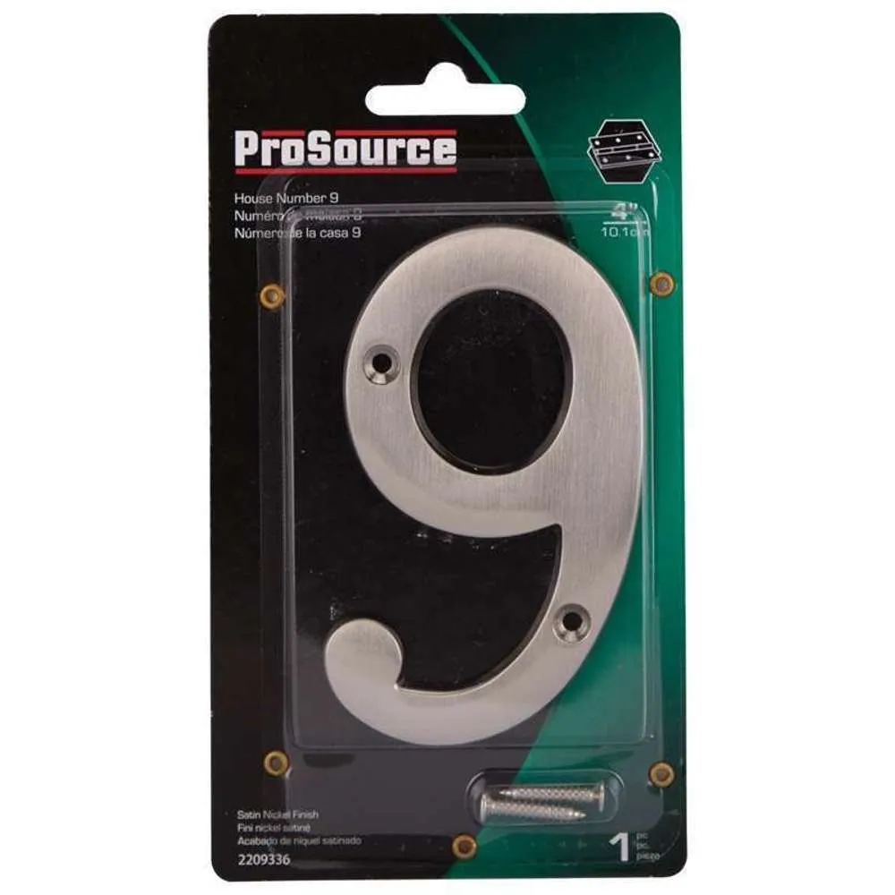 ProSource House Numbers 4" 9 Satin Nickle