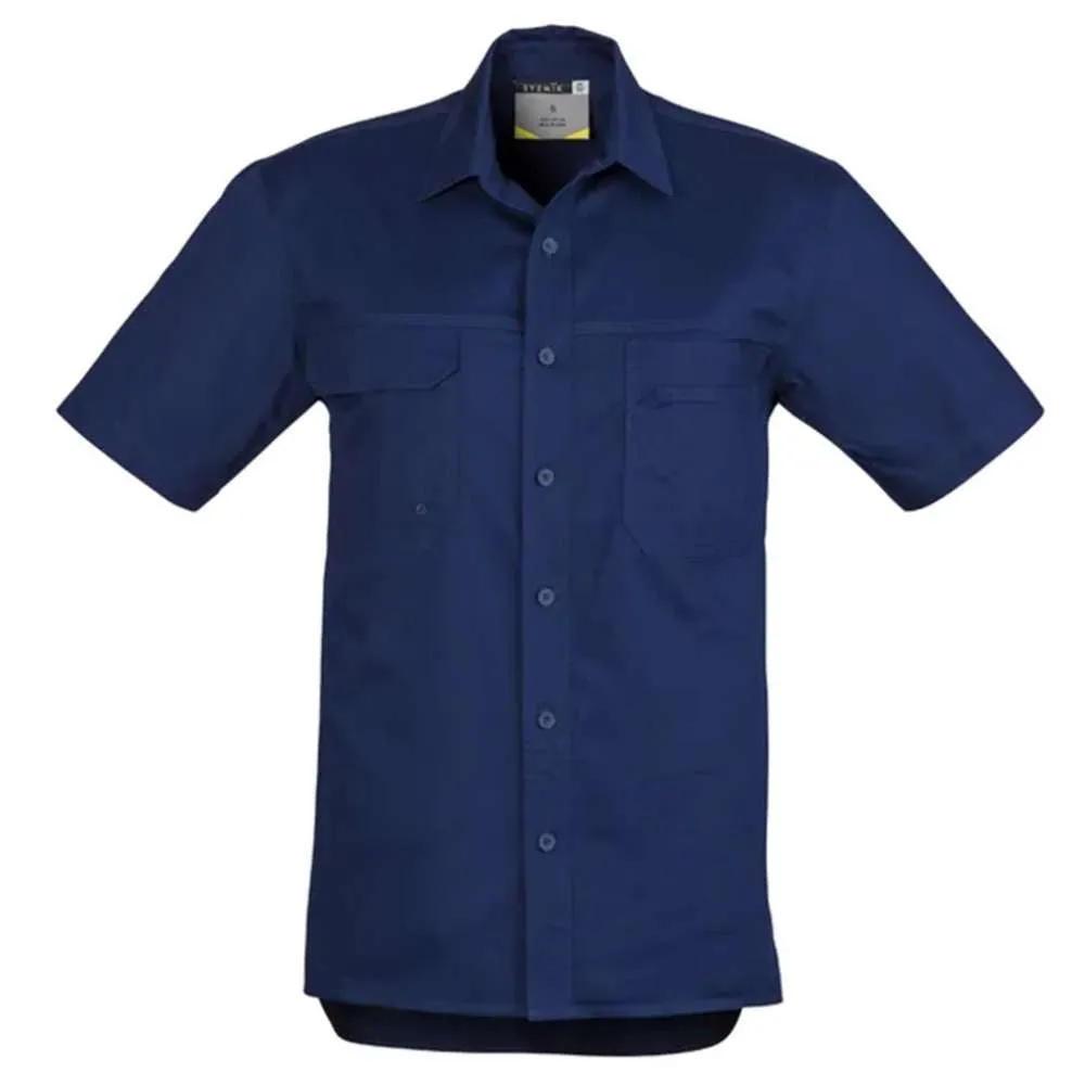 Syzmik Mens Tradie Shirt S/S 100% Cotton Twill 145gsm Blue Ligth Weight L