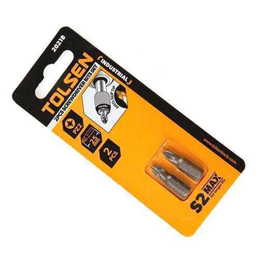 Tolsen Screwdriver Bits Set 2pk S2 Anti-Slip PZ2 x 25mm
