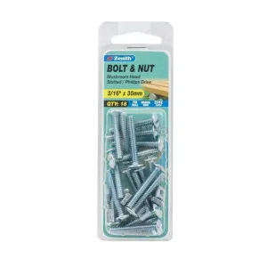 Zenith Bolt & Nut Mush ZP 3/16" x 30mm (18pk)