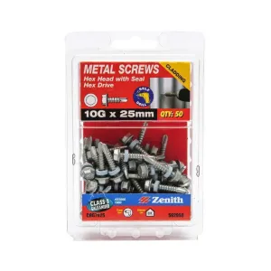 Zenith Metal Screw Type 17 Hex w/ Seal 10G x 25mm (50pk)