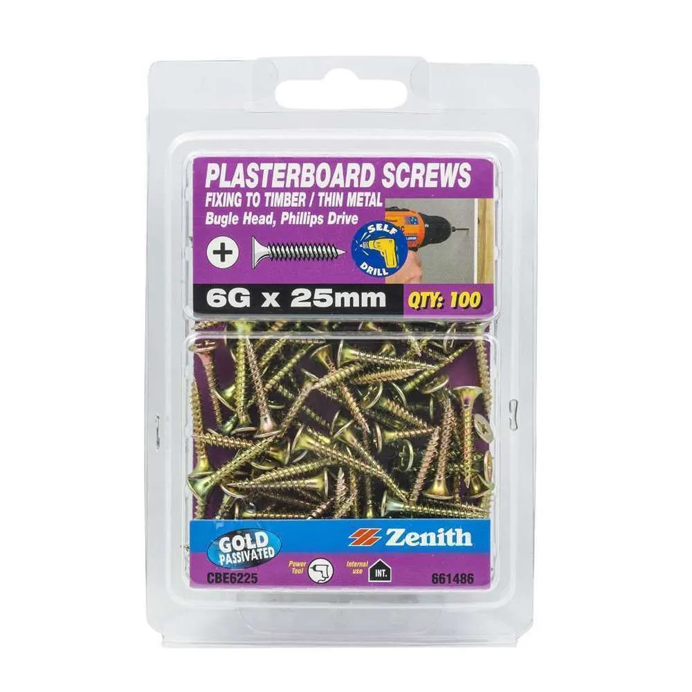 Zenith Plasterboard Screw Bugle 6G x 25mm (100pk)