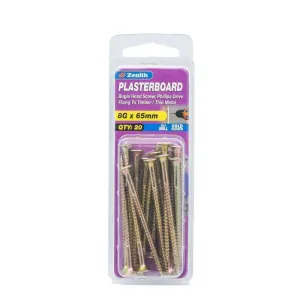 Zenith Plasterboard Screw Bugle 8G x 65mm (20pk)