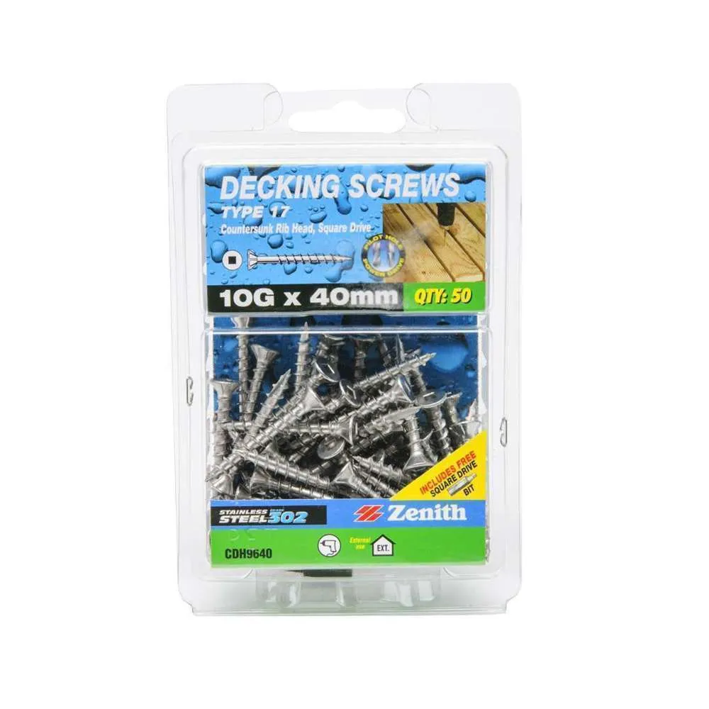 Zenith S/S Decking Screw SQ 10G x 40mm (50pk)